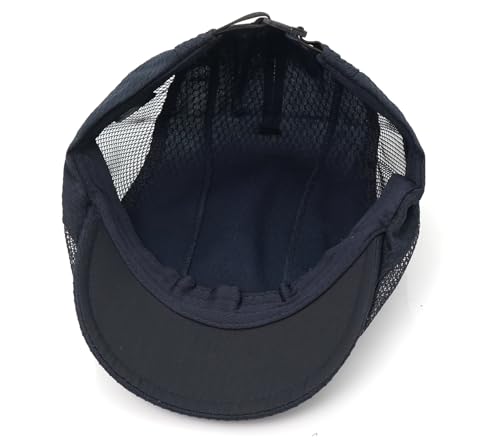 Mesh Cap Breathable Summer Newsboy Hat Adjustable Beret Ivy Cap Irish Cabbie Driving Fishing Hats - color: Navy