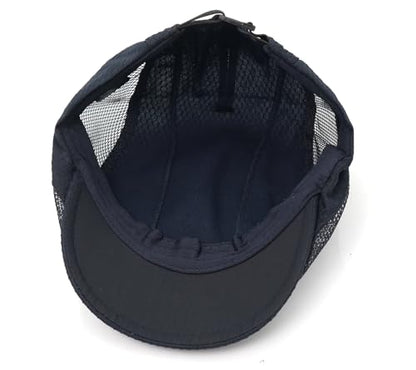 Mesh Cap Breathable Summer Newsboy Hat Adjustable Beret Ivy Cap Irish Cabbie Driving Fishing Hats - color: Navy