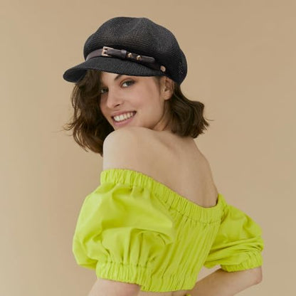 Lightweight Newsboy Cap Beret Breathable Mesh Sun Hat Beach Hats for Women - color: Black