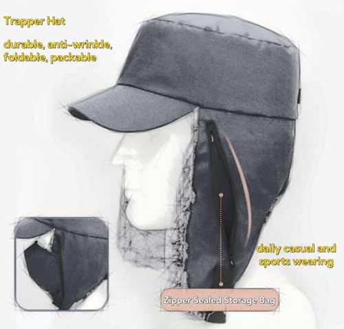 Trapper Hat Warm Faux Fur Winter Cap with Ear Flaps Windproof Waterproof Snow Ski Hats for Men Women Cold Weather - color: Black