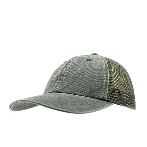 Vintage Washed Soft Mesh Cotton Adjustable Baseball Cap - color: Olive Green