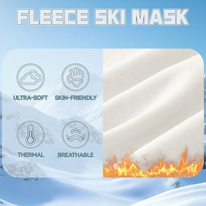 Balaclava Ski Mask for Men Women, Warm Fleece Face Mask Full Cover for Cold Weather Skiing Cycling, Ponytail Friendly - color: White