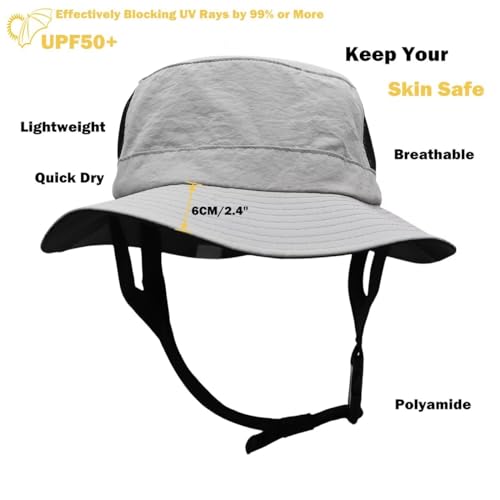 Mens Womens Surf Bucket Hat Waterproof UPF50+ Foldable Beach Sun Hats - color: Grey