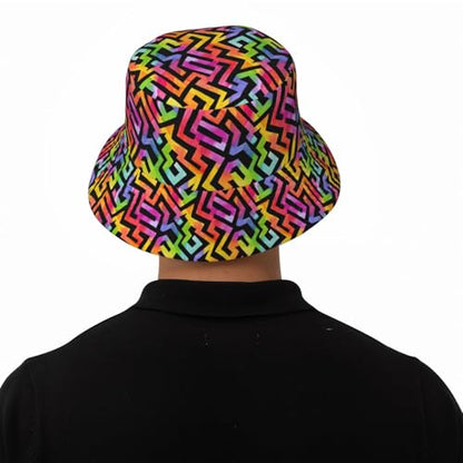 Bucket Hat for Men Women Packable Sun Hats Fisherman Outdoor Summer Travel Hiking Beach Caps - color: Colorful Geometry