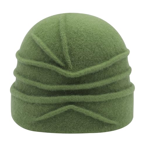 ZLYC Women Wool Cloche Bucket Hat 1920s Vintage Winter Hat with Flower - color: Flower Green