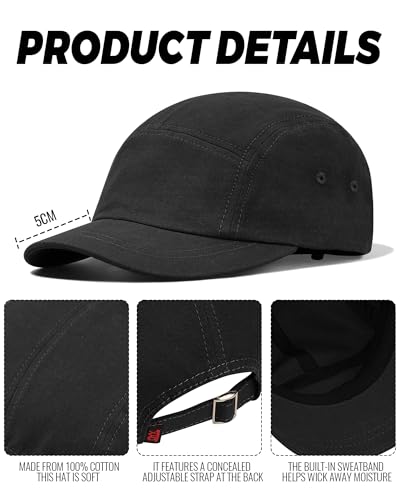 Croogo 5 Panel Short Brim Cotton Baseball Cap Adjustable Hat for Men - color: Black