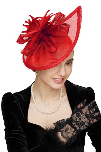 Gionforsy Fascinator Hats for Women Flower Tea Party Hats Pillbox Hat - color: Red