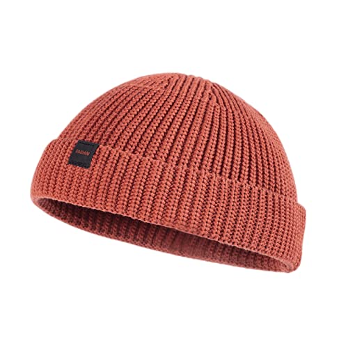 Fisherman Beanie Hats for Men Women,Knit Trawler Skull Cap,Watch Cap,Spring Fall Winter Warm Short Hats - color: (Cotton)-rust-m