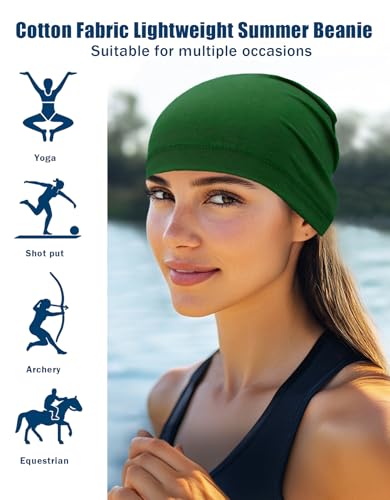 Cotton Skull Caps Lightweight Summer Beanie Hat Thin Sleep Sleeping Hats Chemo Caps Running Helmet Liner - color: Black & Green