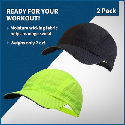TrailHeads Men's Race Day Running Hat, Quick Dry, Moisture Wicking - color: Black & Highlighter Yellow