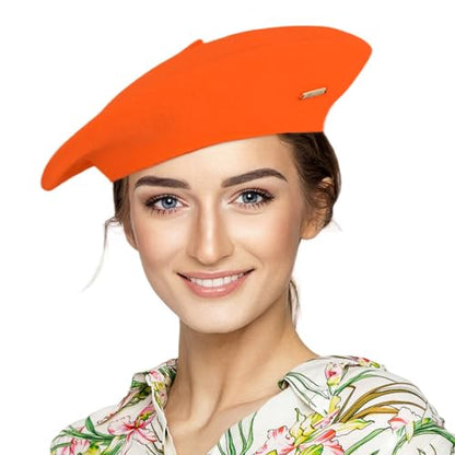 Classic Wool French Red Beret Hats for Women Men - color: M--orange Red