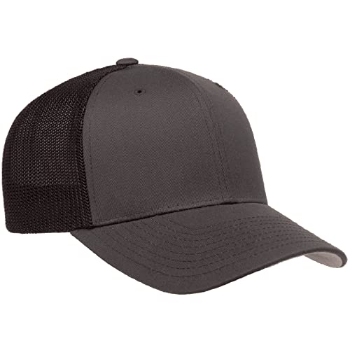 Flexfit 6511 Fitted Mid-Profile Stretchable Mesh Panels Trucker Cap - color: Charcoal/Black, size: Large-X-Large