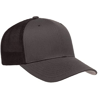Flexfit 6511 Fitted Mid-Profile Stretchable Mesh Panels Trucker Cap - color: Charcoal/Black, size: Large-X-Large