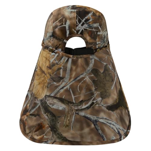 BASSDASH UPF 50+ Fishing Hat, Baseball Cap with Removable Neck Flap - color: Autumn Forest With Unfoldable Brim