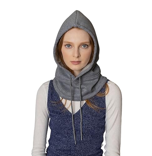 Unisex Sporty Snood Hat with drawstring Hood Scarf Neck Warmer Winter Balaclava Hood - color: Gray