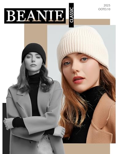 vidsel 50% Wool Thick Beanie Hat Men Women, Seamless Cuffed Winter Knit Cap - color: 1pcs Black