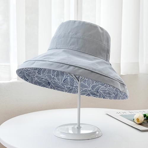 HUAMULAN Wide Brim Women Summer Sun Floppy Hat Reversible Beach Bucket Hat - color: Blue