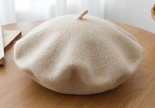 Kids Girls French Beret Hat Artist Hat Solid Warm Beanie Cap Winter Autumn - color: Beige
