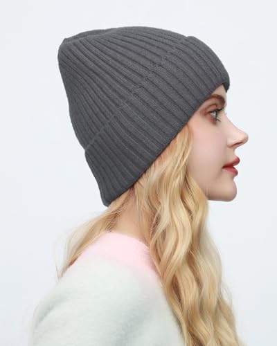 ROYBENS Womens Satin Lined Beanie for Men Wool Knit Cuffed Warm Winter Hats - color: 1pcs-gray