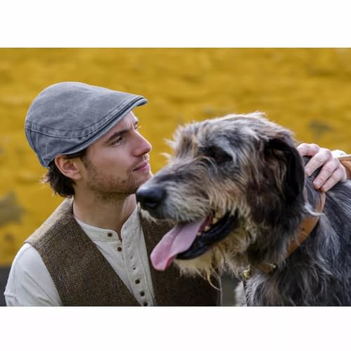 Initlove Mens Newsboy Cap Washed Beret Ivy Hat Flat Hats for Cabbie Driving - color: Grey