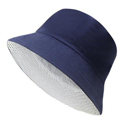 NPQQUAN Reversible Bucket Hats for Men Woman Packable Foldable Sun Hats for Women - color: Dot/Blue(reversible)