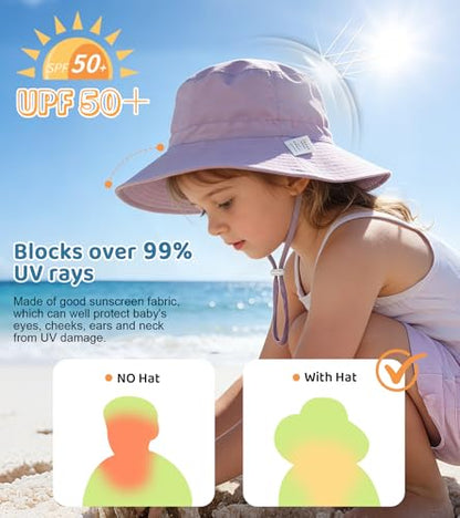 American Trends Baby Sun Hat UPF 50+ Wide Brim Bucket Hat for Boys Girls - color: Purple, size: 2-7 Years