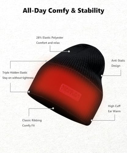 EMPIRELION Warm Cuffed Beanie for Winter, 9 cm Extra-Warm Fold, 42-30-28 Stretch Yarn, Wind-Resistant, One Size - color: Black