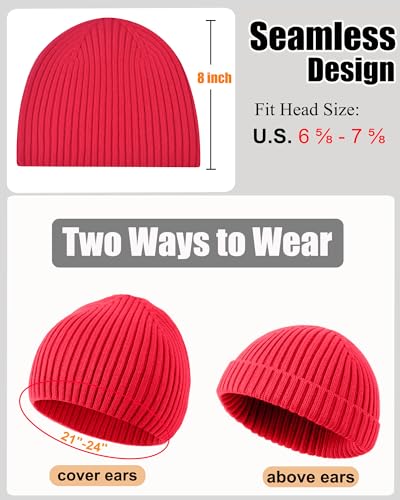 ROYBENS Wool Beanie for Men Women, Seamless Knit Warm Winter Hat Skull Caps - color: 1pcs-red
