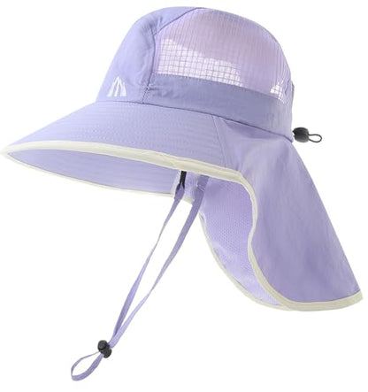 UV Sun Protection Hat Women Foldable Neck Flap Wide Brim Fishing Hat with Ponytail Hole for Women - color: Light-purple