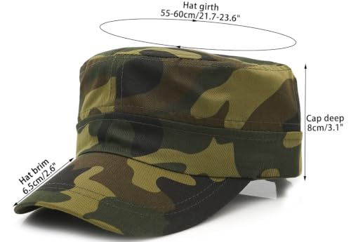Men's Military Cadet Hat Flat Top Newsboy Cap - color: C - Brown ( Camo )