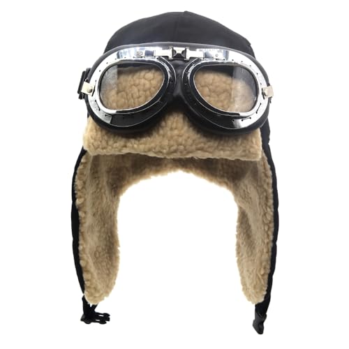Adults Vintage Aviator Hat Trapper Cap - color: Black Hat