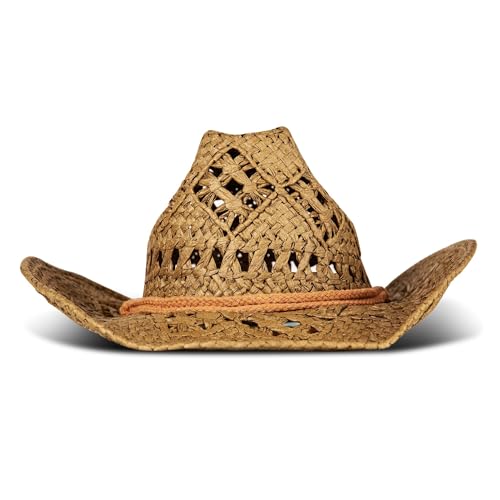Lucky Brand Women's Straw Cowboy Hat | Rope Design | Western | Style | Fashion | Sun Protection | Breathable - color: Woven Straw - Tan