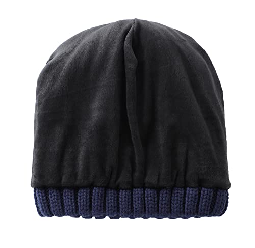Home Prefer Mens Winter Hat Wool Fleece Lined Knit Beanie Hat Warm Stocking Caps - color: Navy Blue