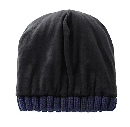 Home Prefer Mens Winter Hat Wool Fleece Lined Knit Beanie Hat Warm Stocking Caps - color: Navy Blue
