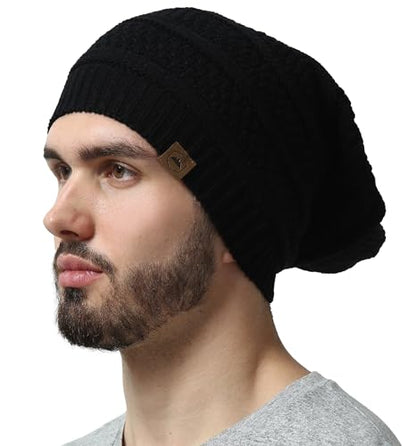 Tough Headwear Slouchy Oversized Beanie Hat - Warm Winter Hats for Women - Stretch Fit Mens Beanie - color: Black