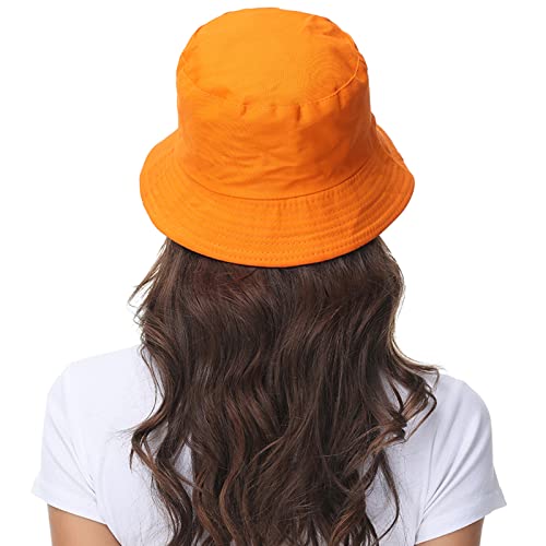 Women Reversible Bucket Hat, Summer Sun Hat for Women - color: Skyblue- Orange