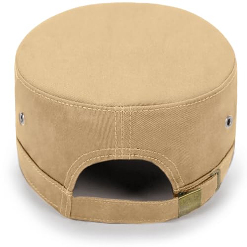 Initlove Cadet Army Cap Military Unisex Flat Top Hat for Men Women - color: Star Beige