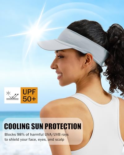 Cooling Sun Stretchy Visor Hat for Men Women,Soft Headband Visors - color: 1-light Grey