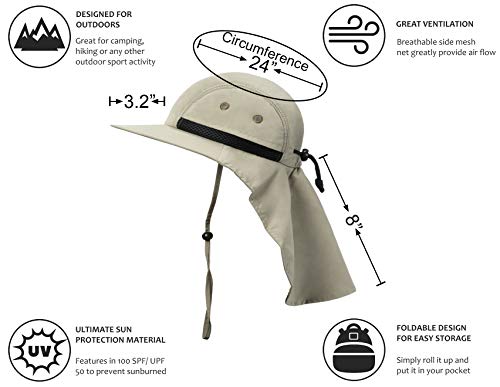 Tirrinia Neck Flap Fishing Safari Cap for Men - color: Khaki