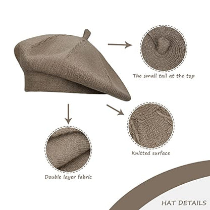 Gllutt Beret Hat French Style Stretchy Knitting Solid Color Both Side Usable - color: Coffee