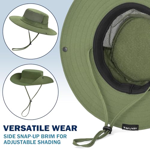 Cooling Sun Bucket Hat, UPF 50+ Wide Brim Boonie Hat with Ponytail Hole - color: 01 Army Green
