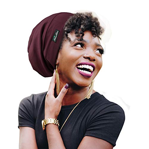 FocusCare Satin Lined Sleep Slouchy Cap Curly Girl Slap Headwear Gifts for Frizzy Hair Women - color: Dark Burgundy