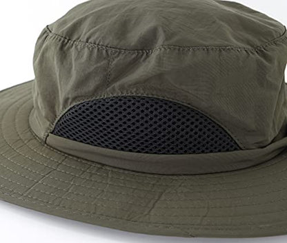 Kids Sun Protection Hat Quick Dry Adjustable Wide Brim Bucket Hat for Boys Girls Summer Fishing Hiking - color: Army Green