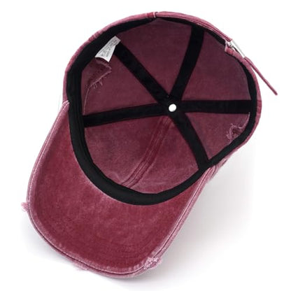 Retro Washed Distressed Baseball Cap with Five Pointed Stars for Women Men - color: Wine Red