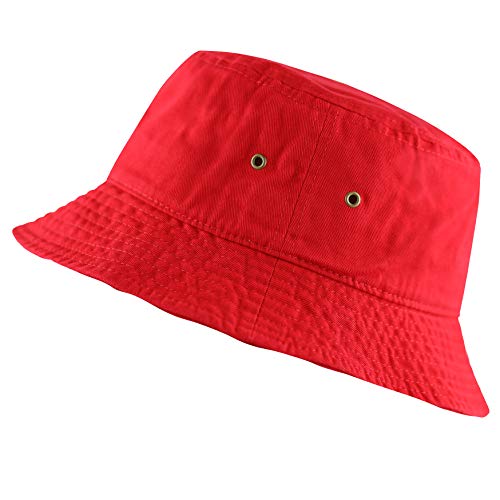 Cotton Bucket Hat Packable Sun Hat – Unisex Summer Travel Beach Fisherman Hat for Men Women Outdoor Fishing Hiking - color: Red, size: Small-Medium