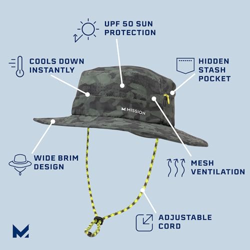 MISSION Cooling Anywhere Boonie Hat - Unisex Wide-Brim Hat for Men & Women - Cools Up to 2 Hours - UPF 50 Sun Protection - color: Etched Camo Black Forest