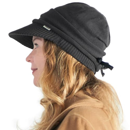 CHARM Organic Cotton Slouchy Visor Beanie - Women Slouch Hat Mens Baggy Knit Chemo Hat - color: Dark Gray