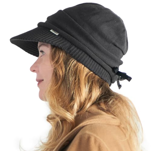CHARM Organic Cotton Slouchy Visor Beanie - Women Slouch Hat Mens Baggy Knit Chemo Hat - color: Dark Gray