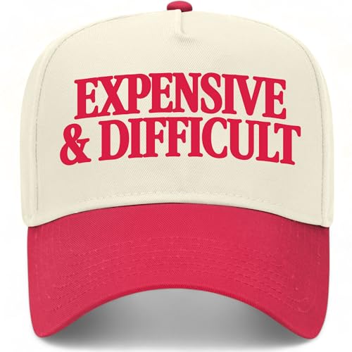 Expensive & Difficult Serif Vintage Trucker Hat | Funny Premium Snapback Baseball Hat for Men & Women - color: Red/Natural