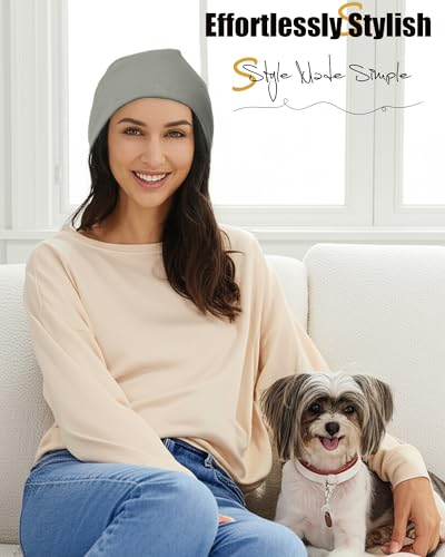 vidsel Slouchy Beanie Hats for Women & Men Cotton Knit Cuffed Skull Cap - color: 1-grayish Green